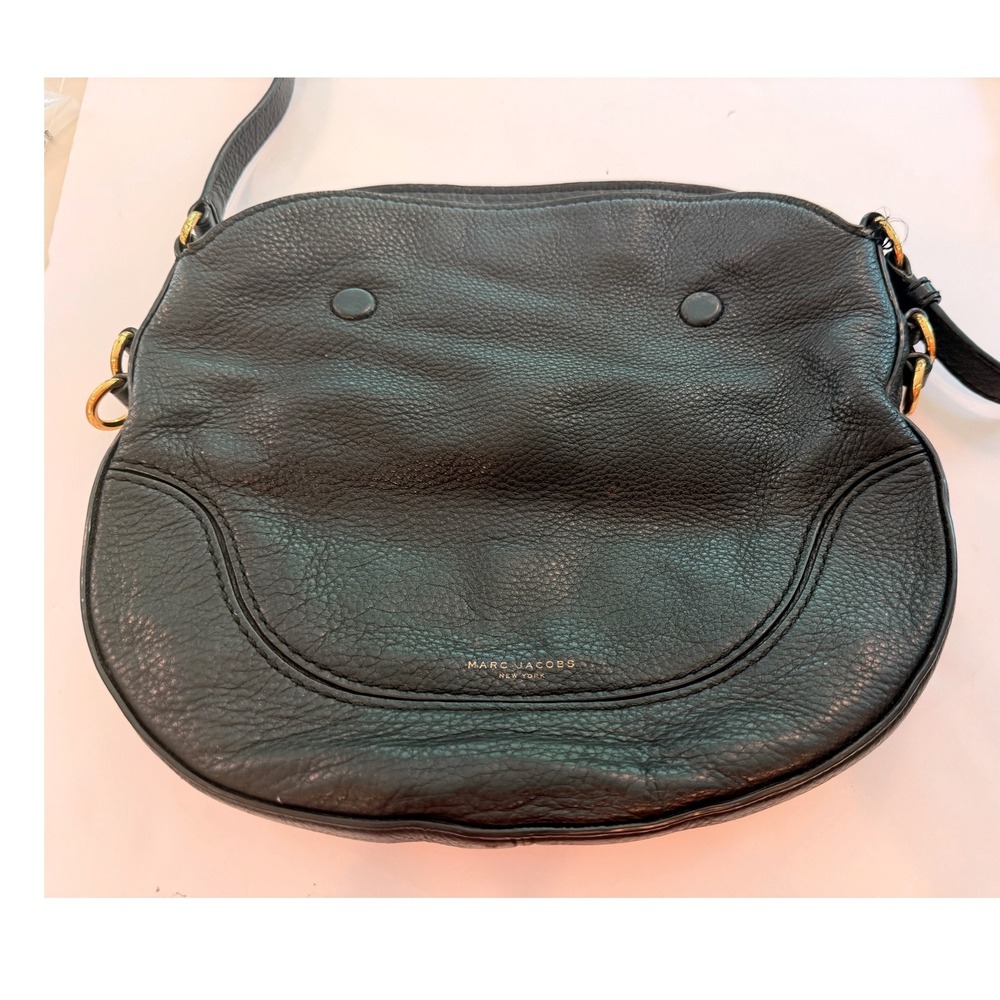 Marc Jacobs Black Pebbled Leather Crossbody Bag Gold Hardware Saddle Bag